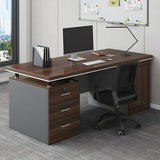 Brown Wooden Executive Desk with Drawers and Cabinet Image - 1