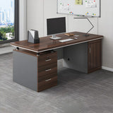Brown Wooden Executive Desk with Drawers and Cabinet Image - 2