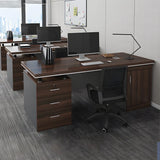Brown Wooden Executive Desk with Drawers and Cabinet Image - 3