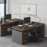 Brown Wooden Executive Desk with Drawers and Cabinet Image - 4