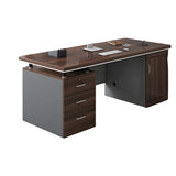 Brown Wooden Executive Desk with Drawers and Cabinet Image - 6