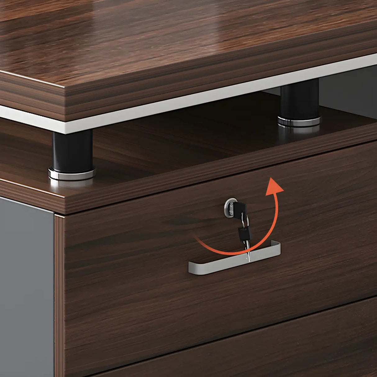 Brown Wooden Executive Desk with Drawers and Cabinet Image - 8