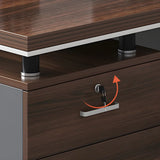 Brown Wooden Executive Desk with Drawers and Cabinet Image - 8