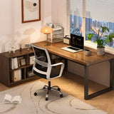 Brown Wooden Exterior Shelf L-Shaped Writing Desk Image - 1