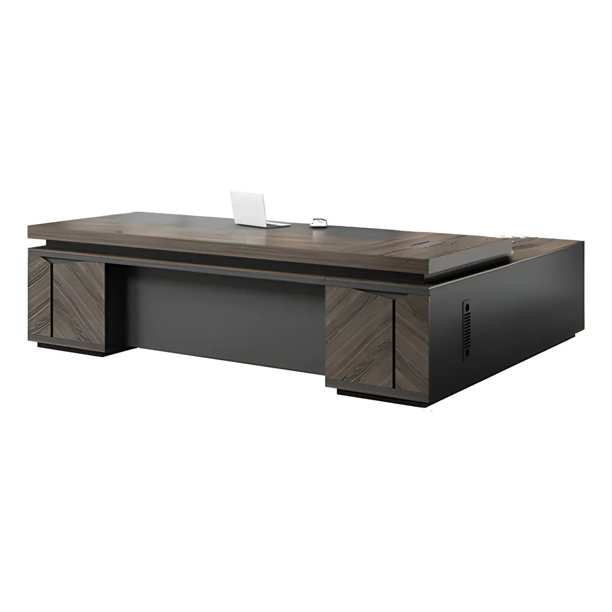 Brown Wooden L-Shape Executive Desk with Exterior Shelf Image - 5