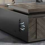 Brown Wooden L-Shape Executive Desk with Exterior Shelf Image - 8
