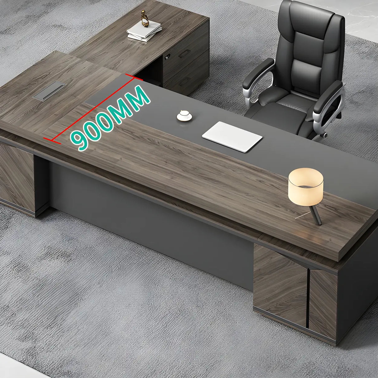 Brown Wooden L-Shape Executive Desk with Exterior Shelf Image - 9