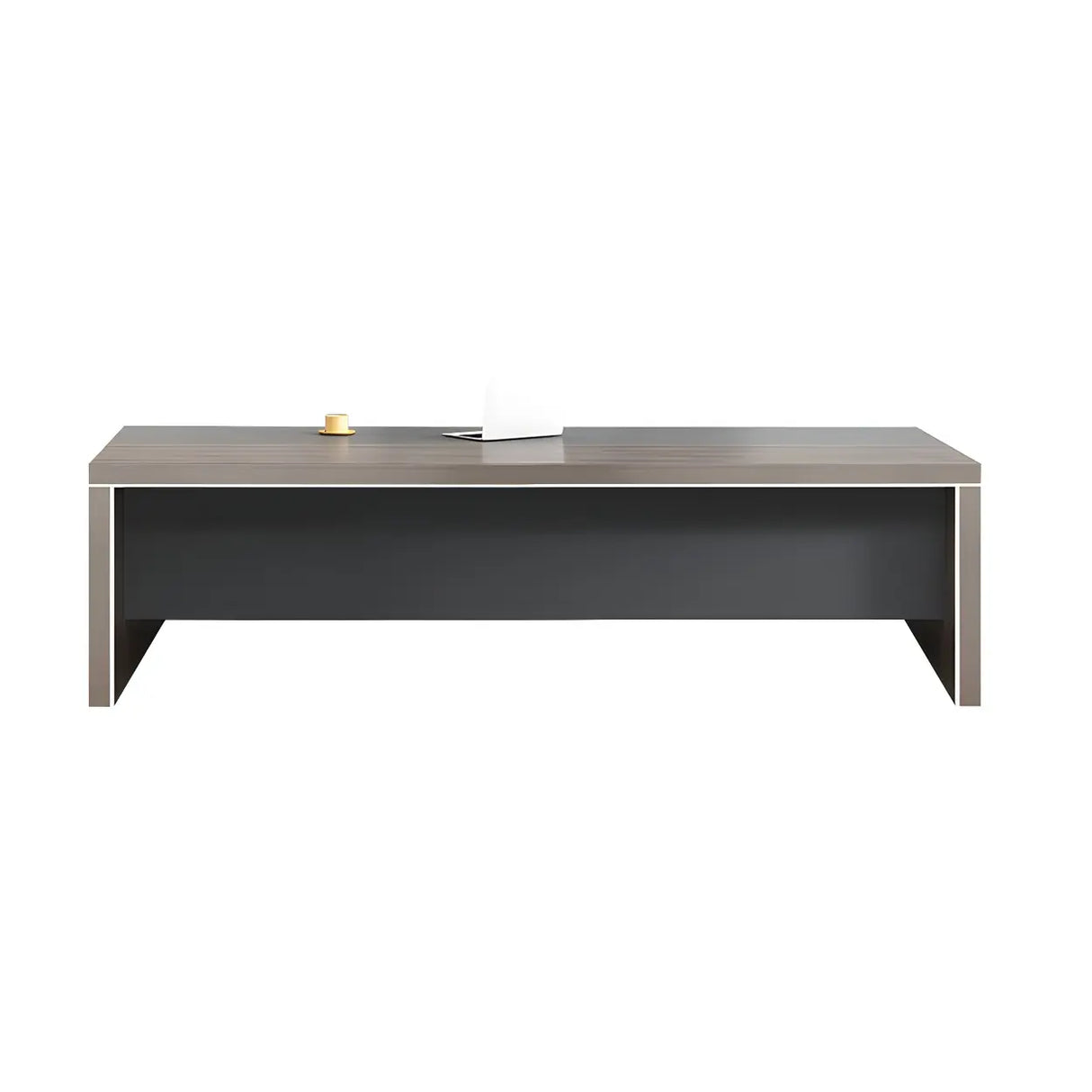 Brown Wooden Long Executive Desk with Exterior Shelf Image - 10