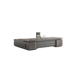 Brown Wooden Long Executive Desk with Exterior Shelf Image - 5