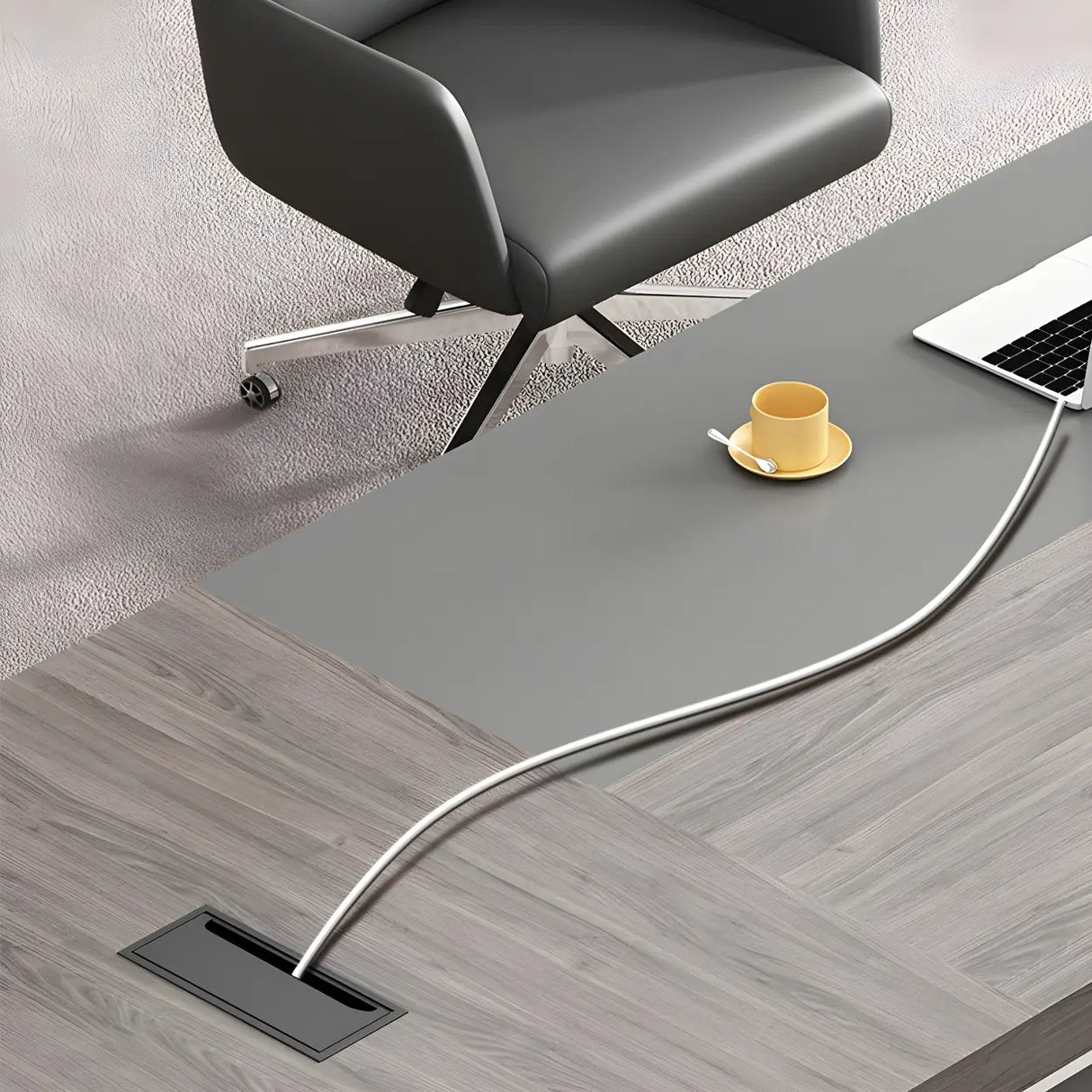 Brown Wooden Long Executive Desk with Exterior Shelf Image - 6
