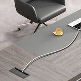 Brown Wooden Long Executive Desk with Exterior Shelf Image - 6