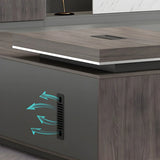 Brown Wooden Long Executive Desk with Exterior Shelf Image - 7