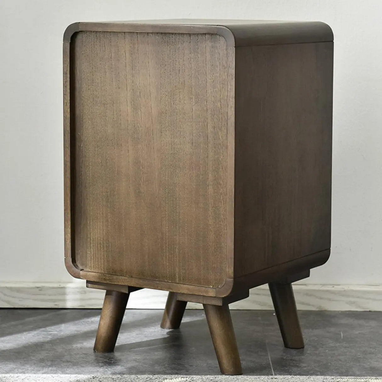 Brown Wooden Open Storage Nightstand with Drawers Image - 14