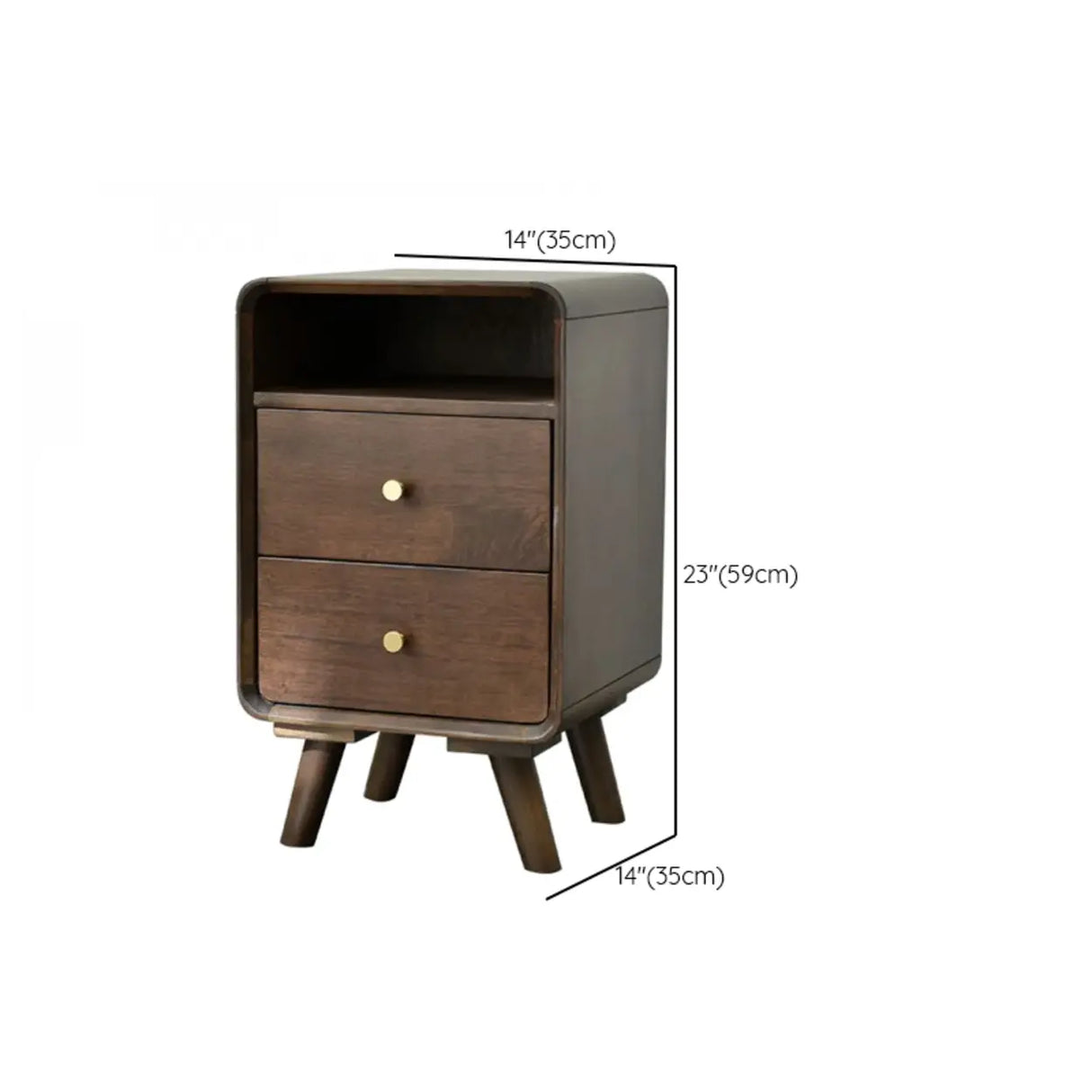Brown Wooden Open Storage Nightstand with Drawers 