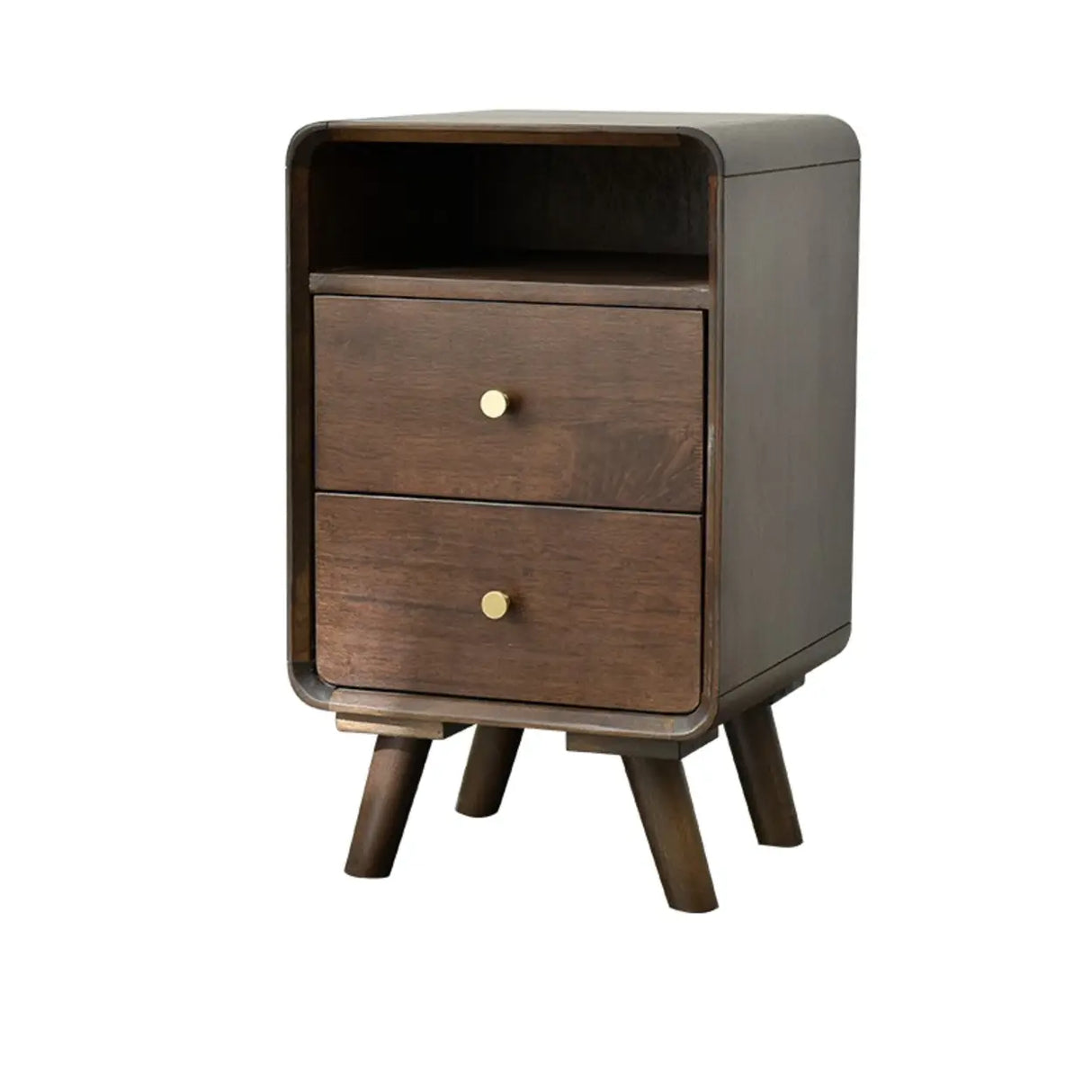 Brown Wooden Open Storage Nightstand with Drawers Image - 2
