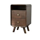 Brown Wooden Open Storage Nightstand with Drawers Image - 2