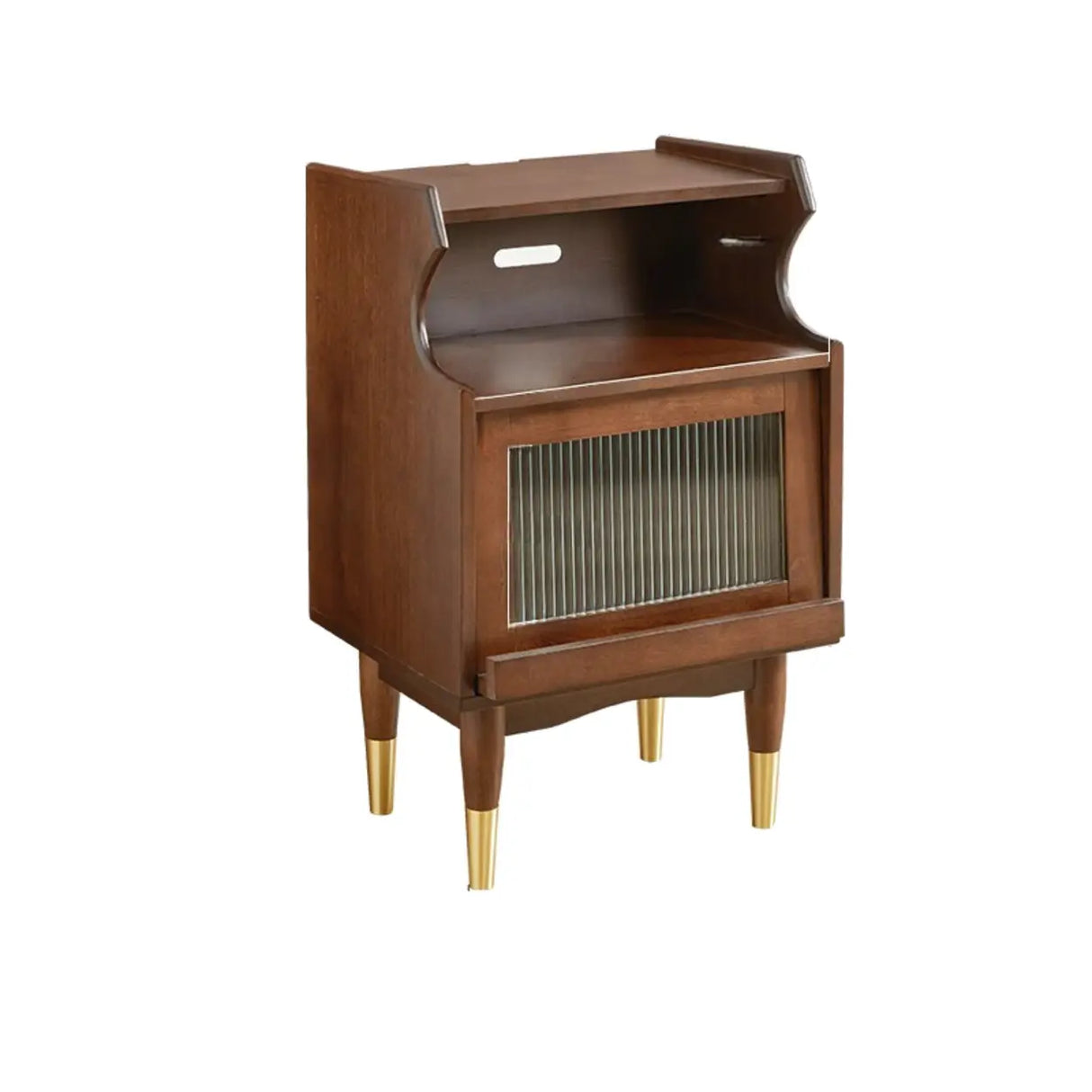 Brown Wooden Open Storage Nightstand with Drawers Image - 5