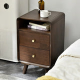 Brown Wooden Open Storage Nightstand with Drawers Image - 6