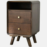 Brown Wooden Open Storage Nightstand with Drawers Image - 10