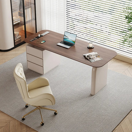 Brown Wooden Rectangle Executive Desk with Drawers Image - 1