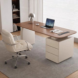 Brown Wooden Rectangle Executive Desk with Drawers Image - 2