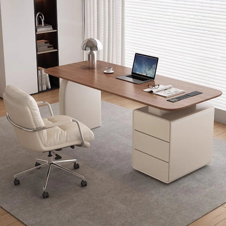 Brown Wooden Rectangle Executive Desk with Drawers Image - 2