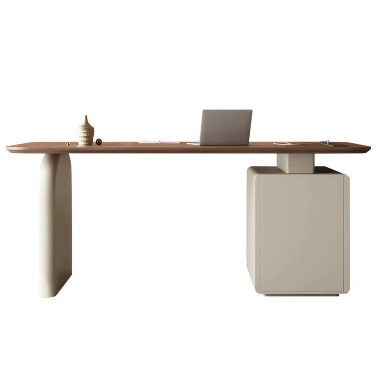 Brown Wooden Rectangle Executive Desk with Drawers Image - 4
