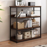 Brown Wooden Rectangle Open Metal Frame Wide Bookcase Image - 18