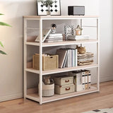 Brown Wooden Rectangle Open Metal Frame Wide Bookcase Image - 24