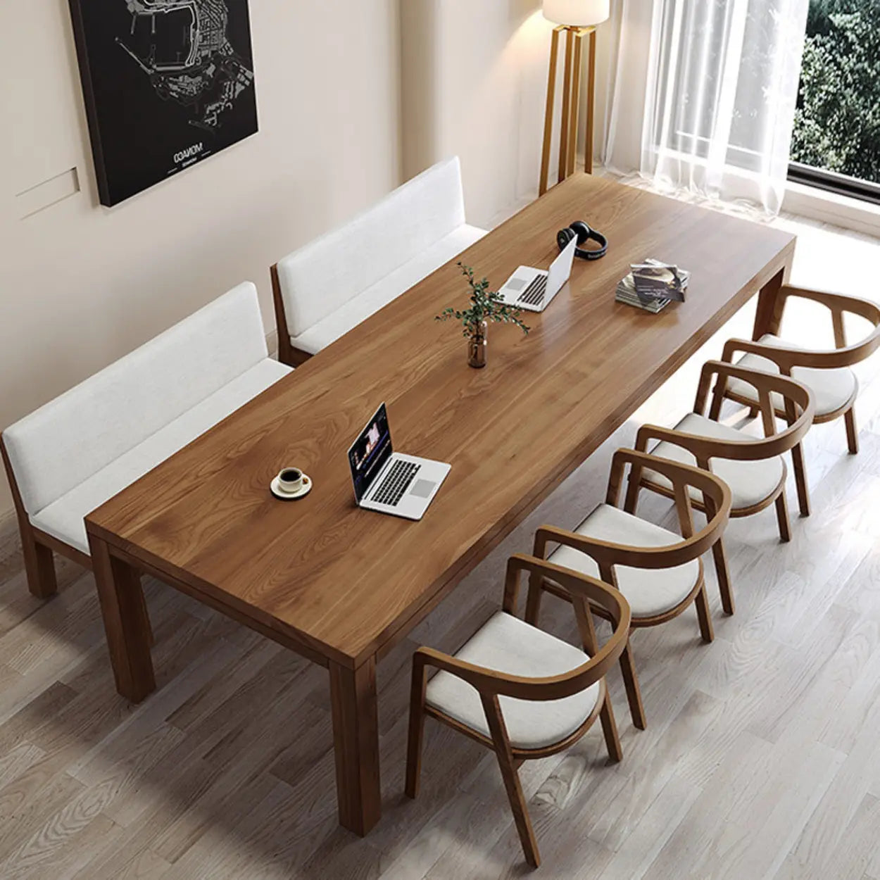 Brown Wooden Rectangular Writing Desk for Eight Image - 1