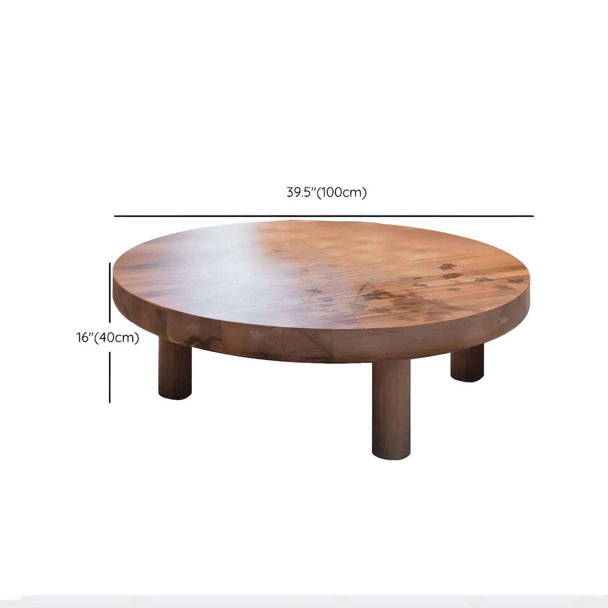 Brown Wooden Round Coffee Table with Three Legs Image - 11