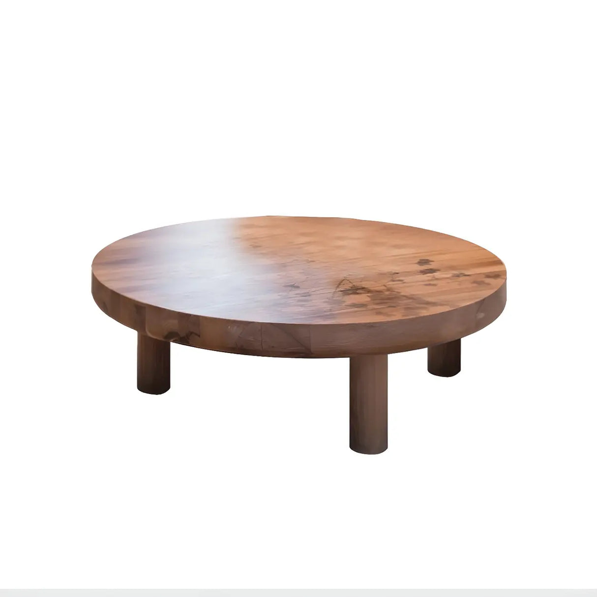 Brown Wooden Round Coffee Table with Three Legs Image - 5