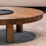 Brown Wooden Round Coffee Table with Three Legs Image - 7