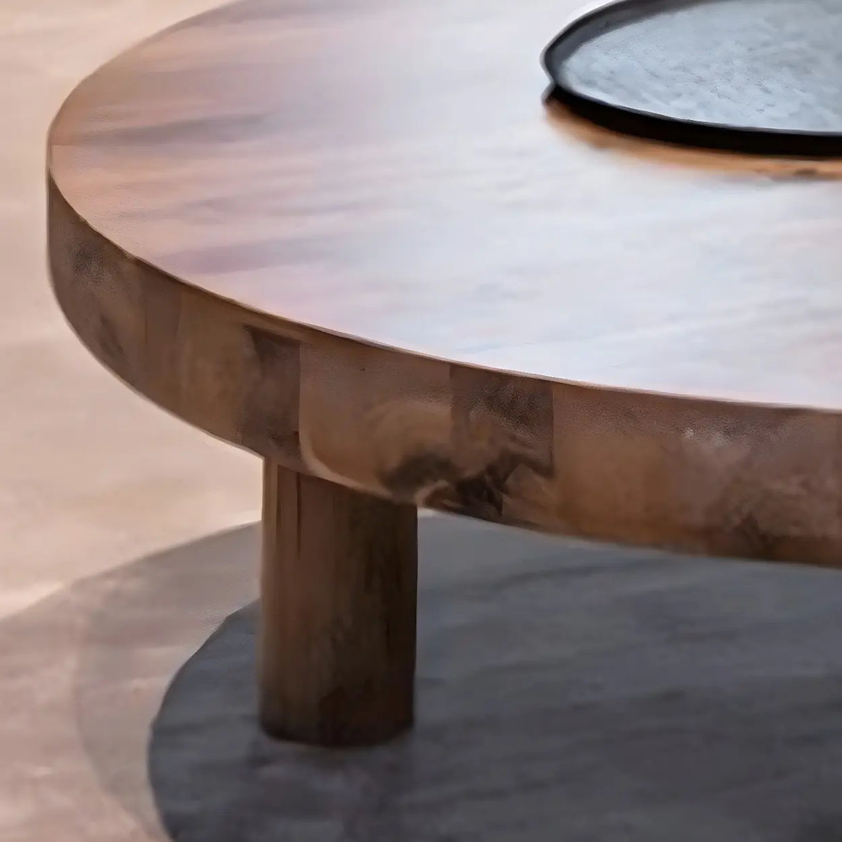 Brown Wooden Round Coffee Table with Three Legs Image - 8