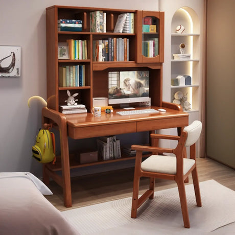 Brown Wooden Standard Credenza Desk with Storage Image - 1