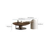 Brown Wooden Tray Top Steel Base Round Coffee Table Image - 26