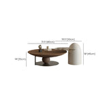 Brown Wooden Tray Top Steel Base Round Coffee Table Image - 27