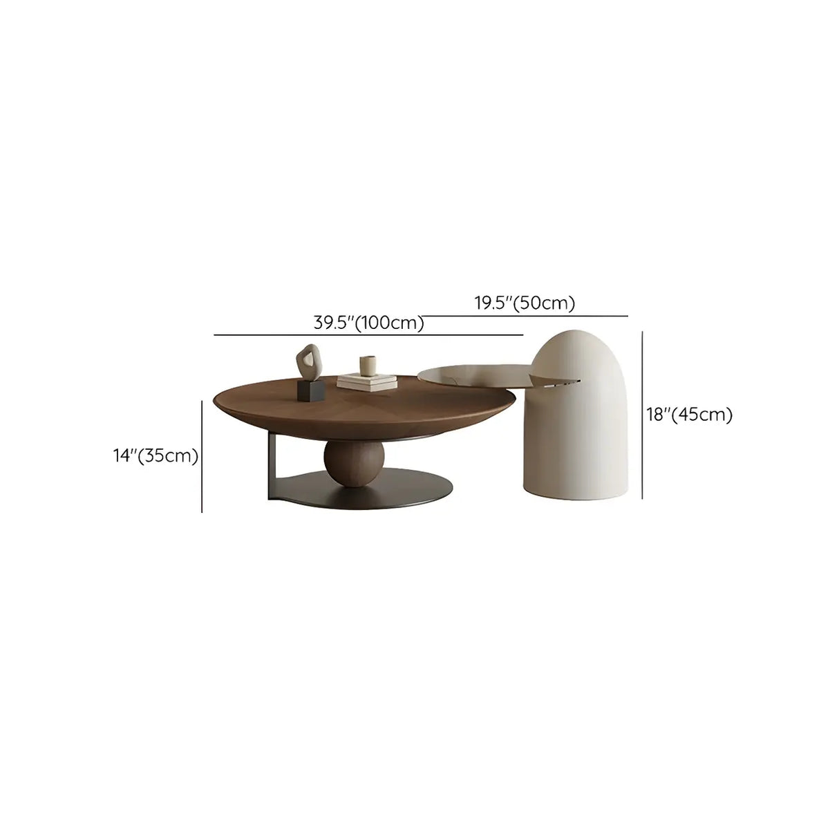 Brown Wooden Tray Top Steel Base Round Coffee Table Image - 32