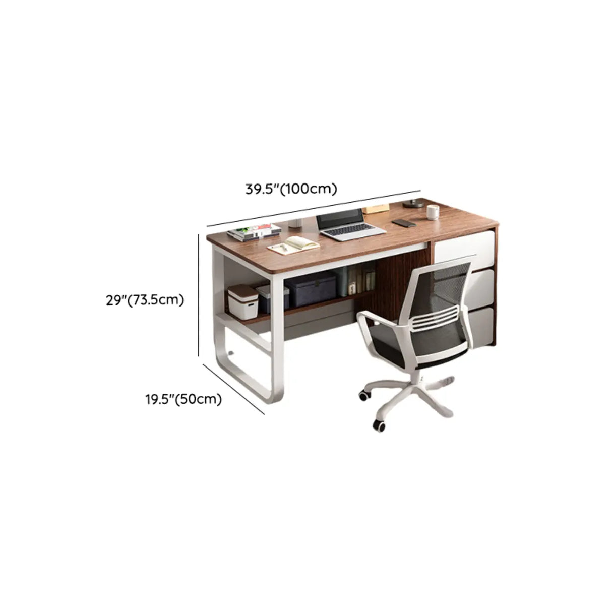 Brown Wooden Writing Desk with Drawers and Shelves 