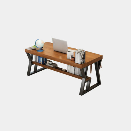 Brown Wooden Writing Desk with Shelves and Drawers Image - 2
