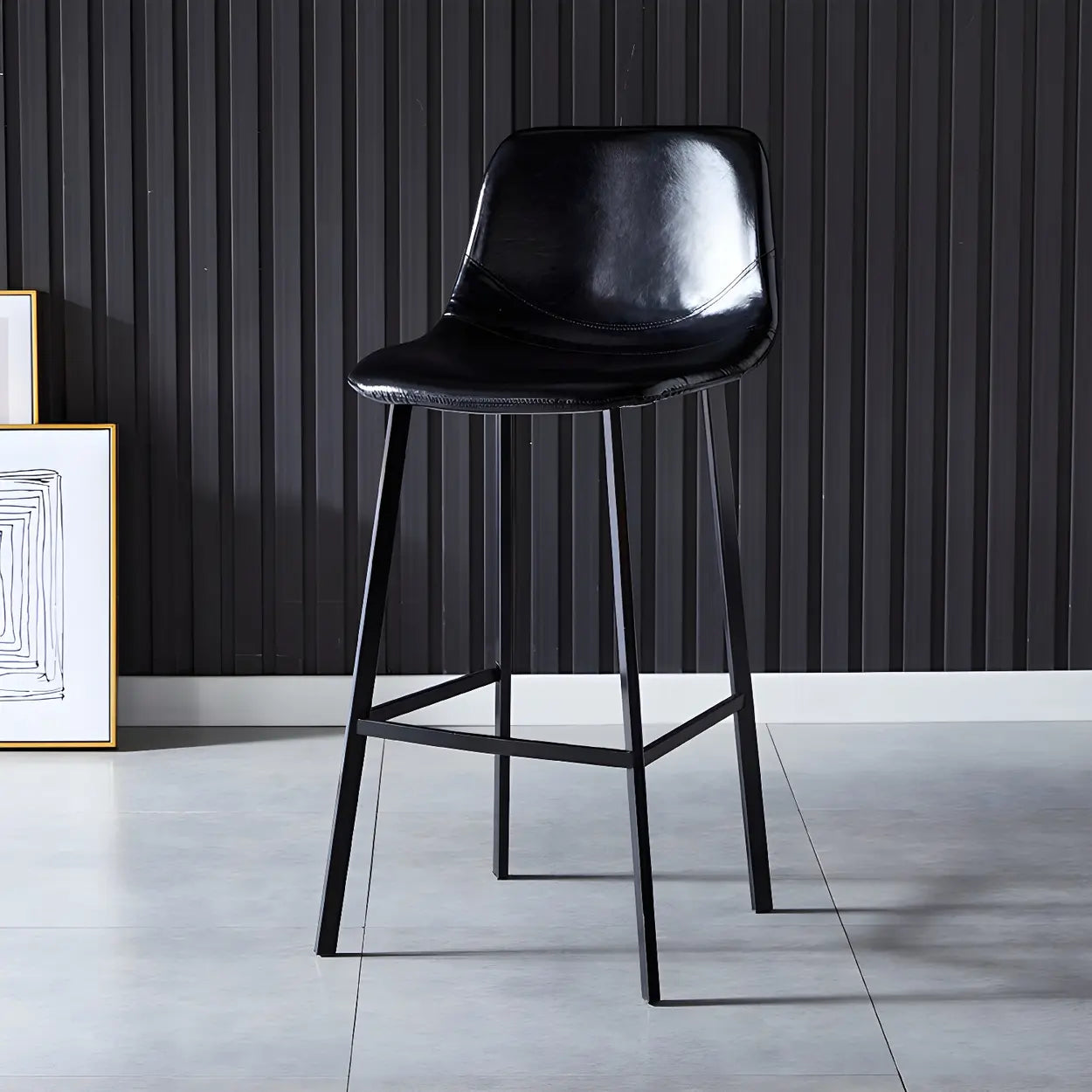Bucket Leather Seat Low Back Iron Four Legs Bar Stool Image - 11