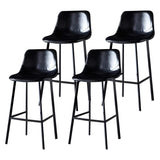 Bucket Leather Seat Low Back Iron Four Legs Bar Stool Image - 14