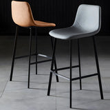 Bucket Leather Seat Low Back Iron Four Legs Bar Stool Image - 18