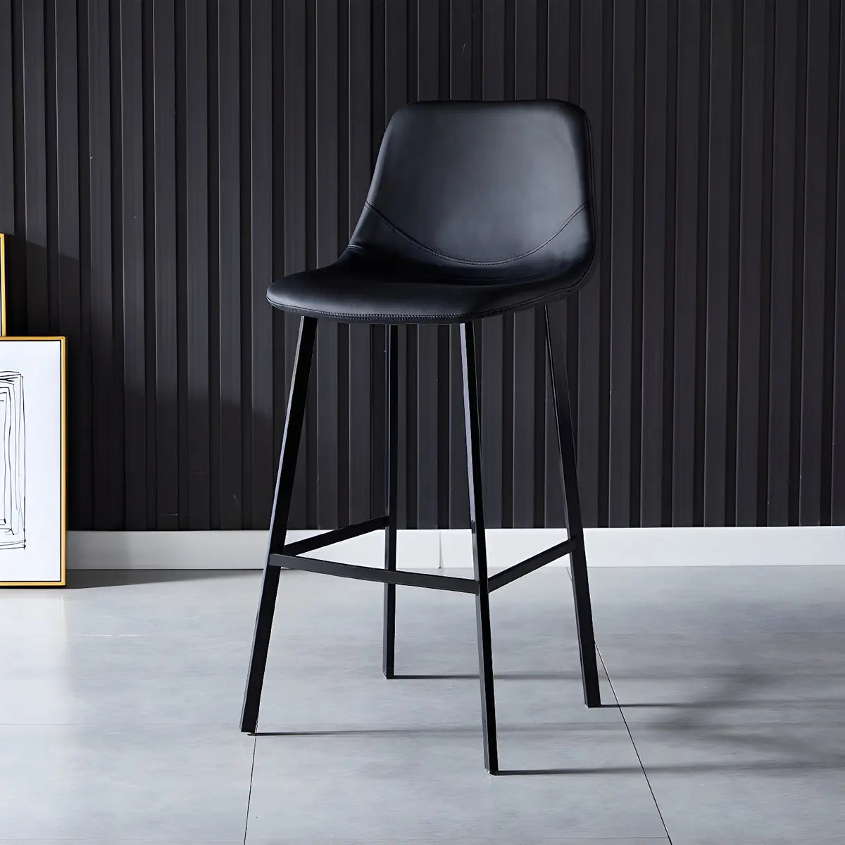 Bucket Leather Seat Low Back Iron Four Legs Bar Stool Image - 19