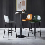 Bucket Leather Seat Low Back Iron Four Legs Bar Stool Image - 19