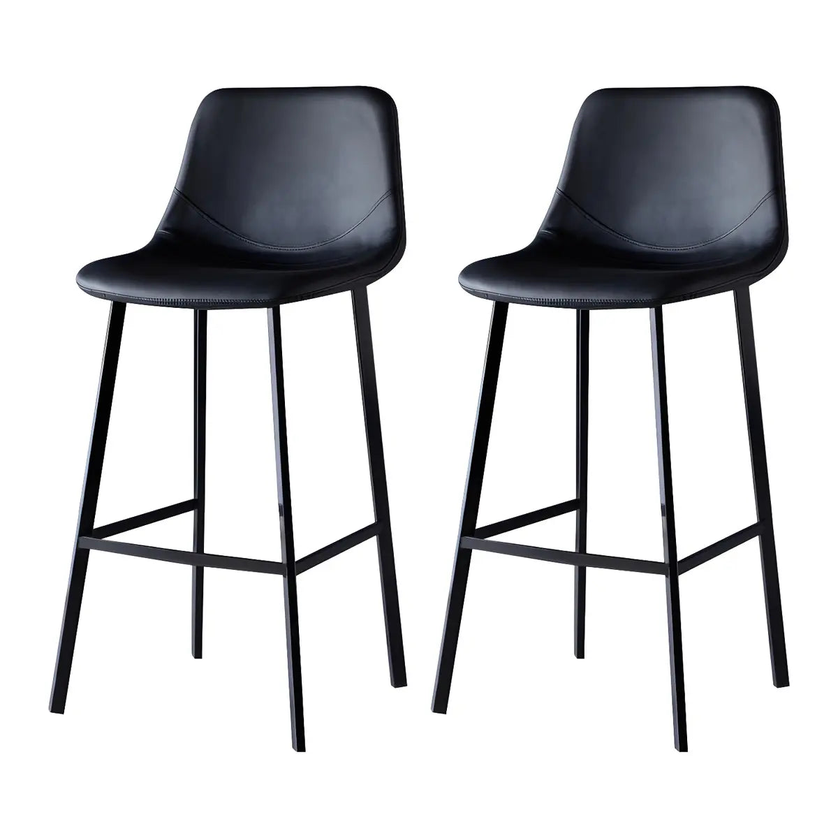 Bucket Leather Seat Low Back Iron Four Legs Bar Stool Image - 22