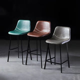Bucket Leather Seat Low Back Iron Four Legs Bar Stool Image - 23