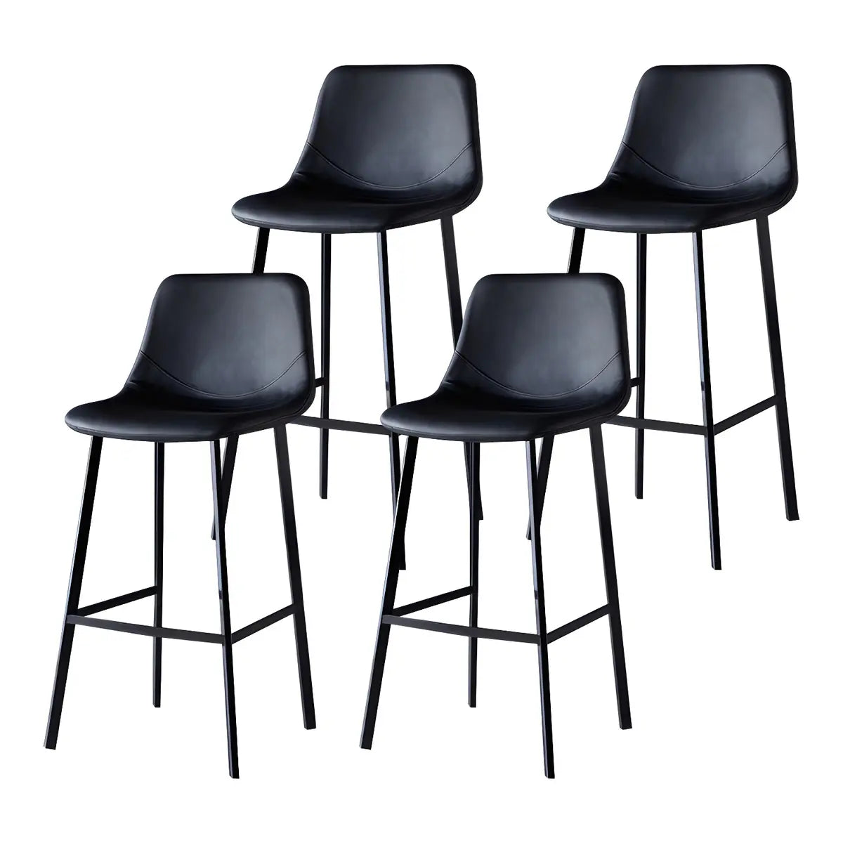 Bucket Leather Seat Low Back Iron Four Legs Bar Stool Image - 24