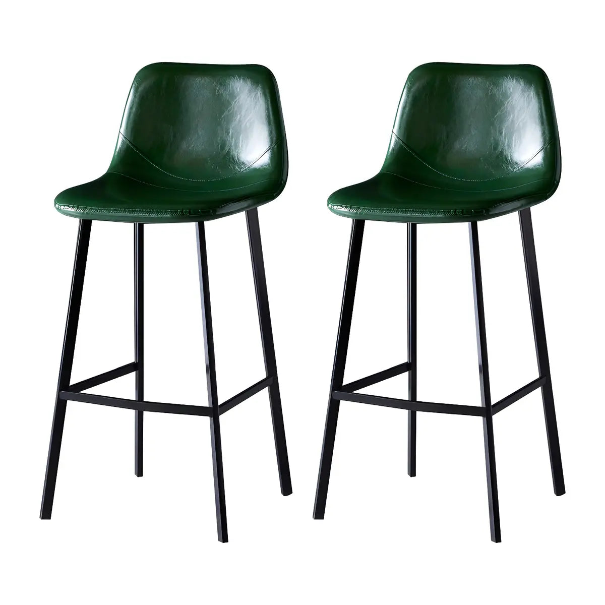 Bucket Leather Seat Low Back Iron Four Legs Bar Stool Image - 3