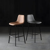 Bucket Leather Seat Low Back Iron Four Legs Bar Stool Image - 3